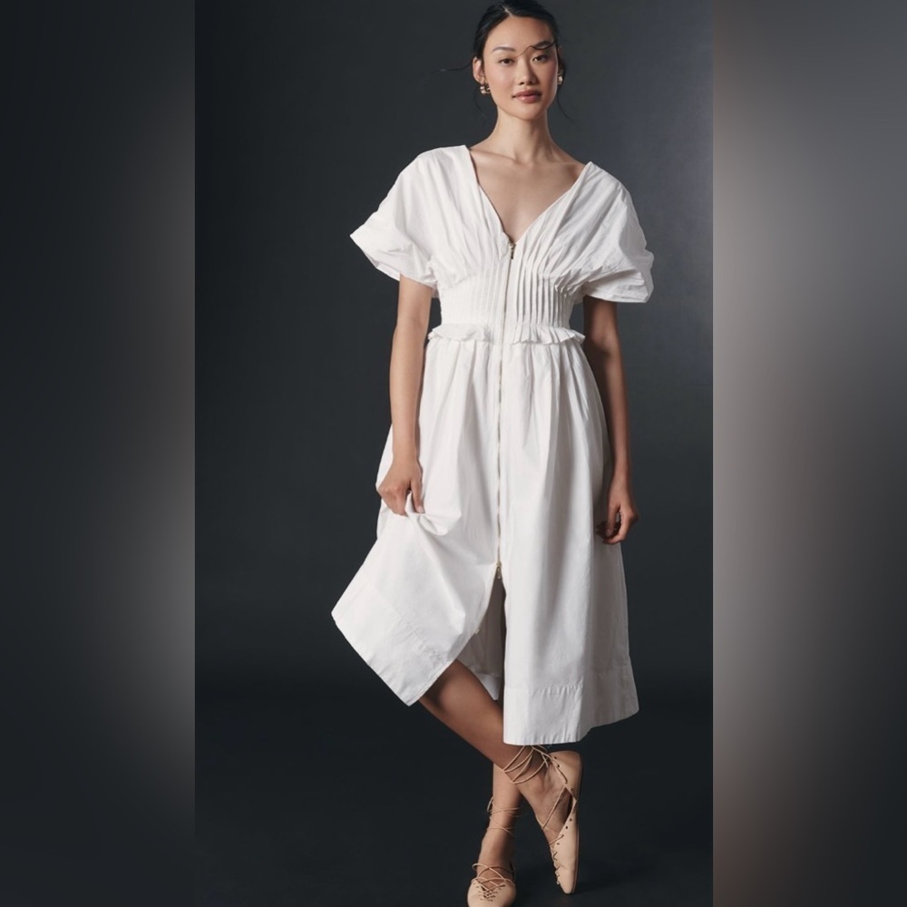 Anthropologie V-Neck Zip Front Midi Dress Size NWT